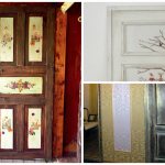 Photo of an old door before and after restoration using decoupage technique
