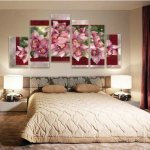 Paintings for the bedroom: modular with peonies, which one to hang, photos of a stylish interior, catalogs with flowers, panels with peonies