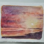Pink sunset - watercolor
